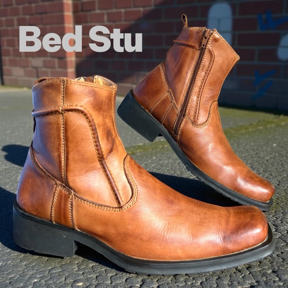 Bed Stu-Men’s 11 side zip boot. Cobbler Series distressed leather. Cognac EUC!